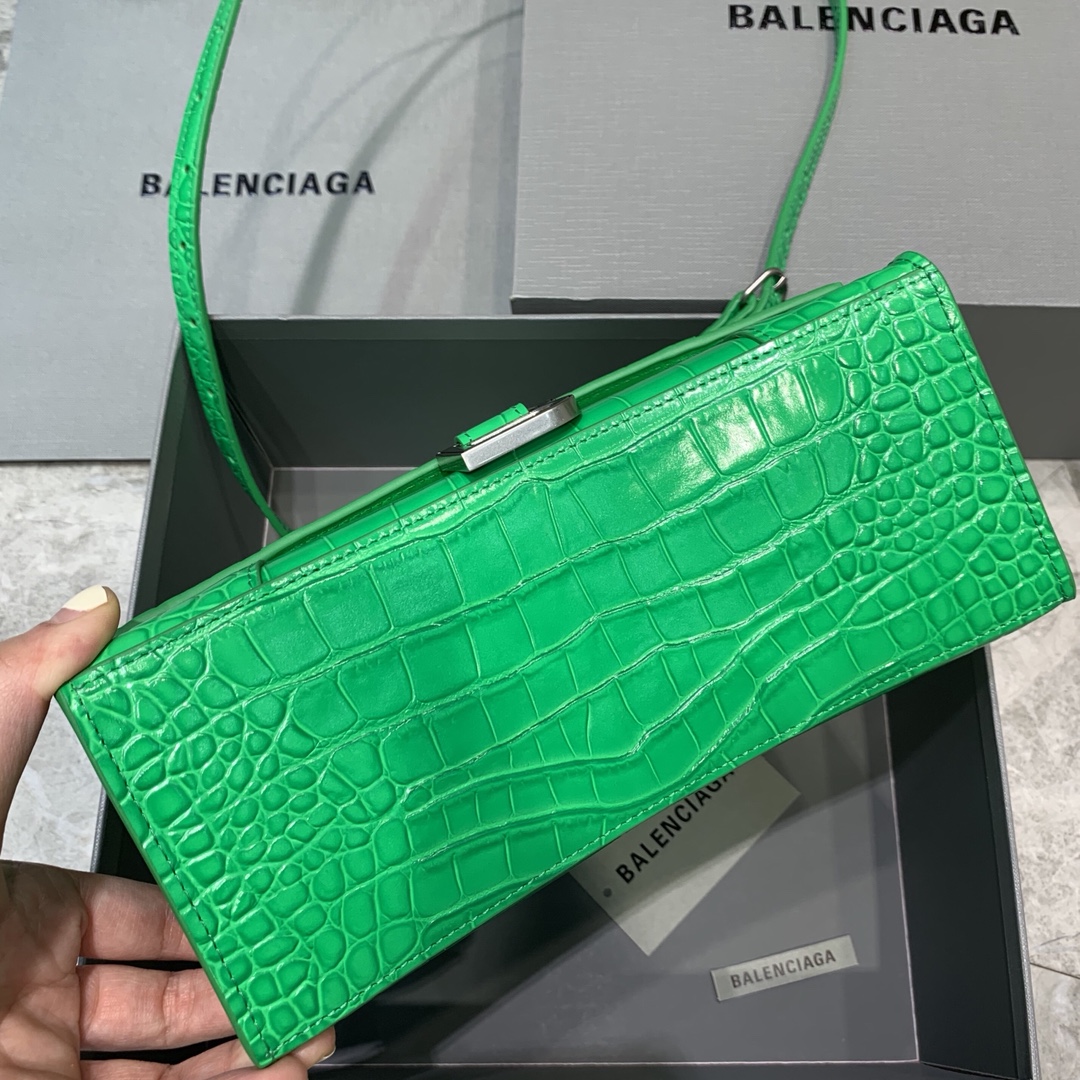 Balenciaga Hourglass Small Handbag Crocodile Embossed Shoulder Bag Green